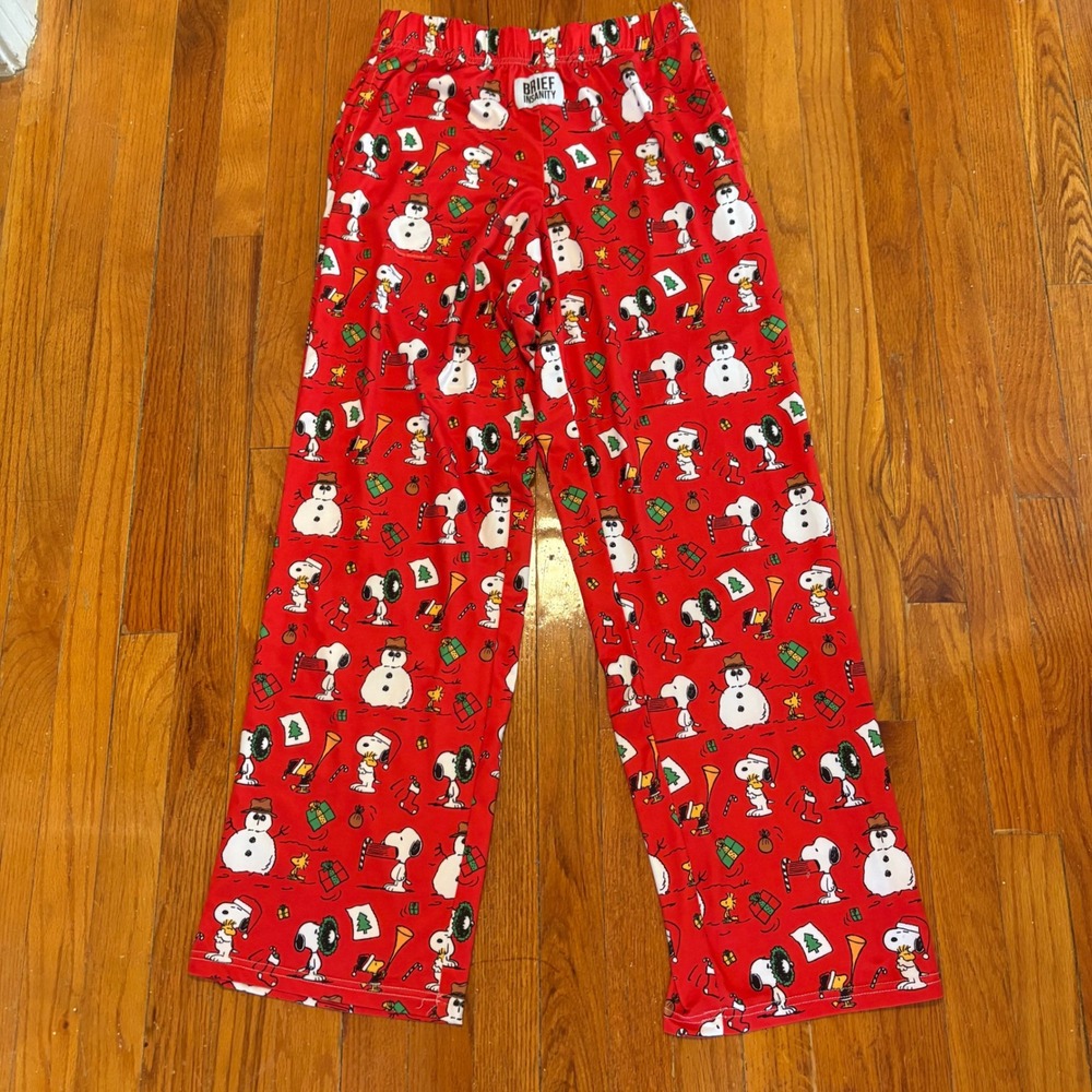 Brief Insanity Women Medium Pajama Pants Red Peanuts Snoopy Snowman Christmas